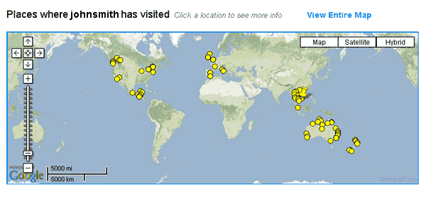 Map of all locations ever visited