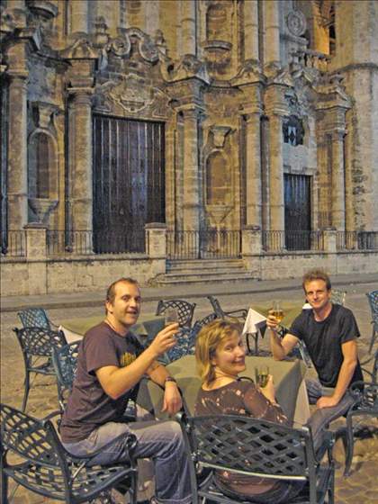 Me, Ozzie lad, and Claire enjoying mojito in San Ignacio plaza