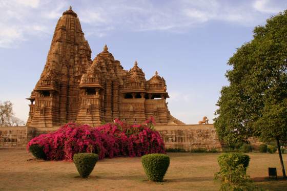 Landscaped gardens surround the temples