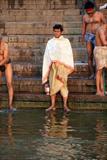 Morning worshippers/bathers gather on the Ghats of the Ganges river