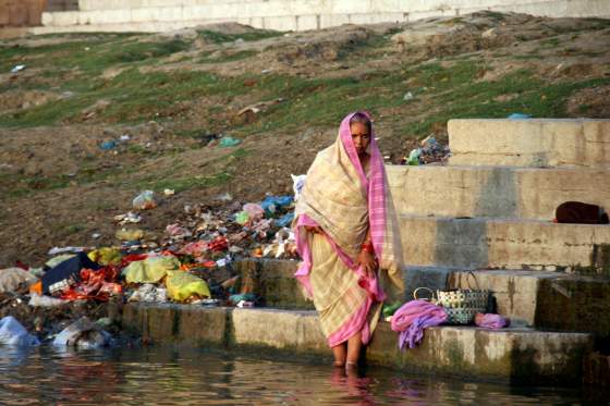 Bathers and rubbish   side by side