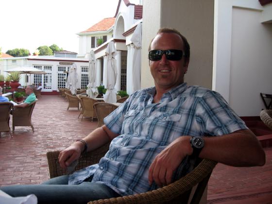 Relaxing on the terrace of Victoria Falls Hotel