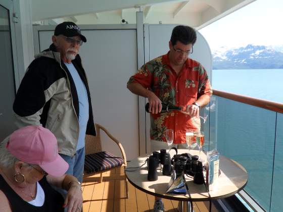 Champagne on the Veranda   leaving Glacier Bay