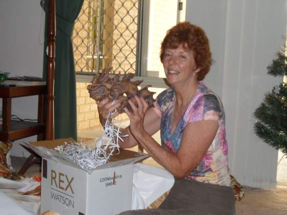 Genie opening her Dragon Sculpture