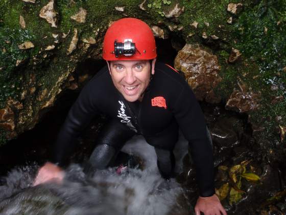 Tony ascending the waterfall